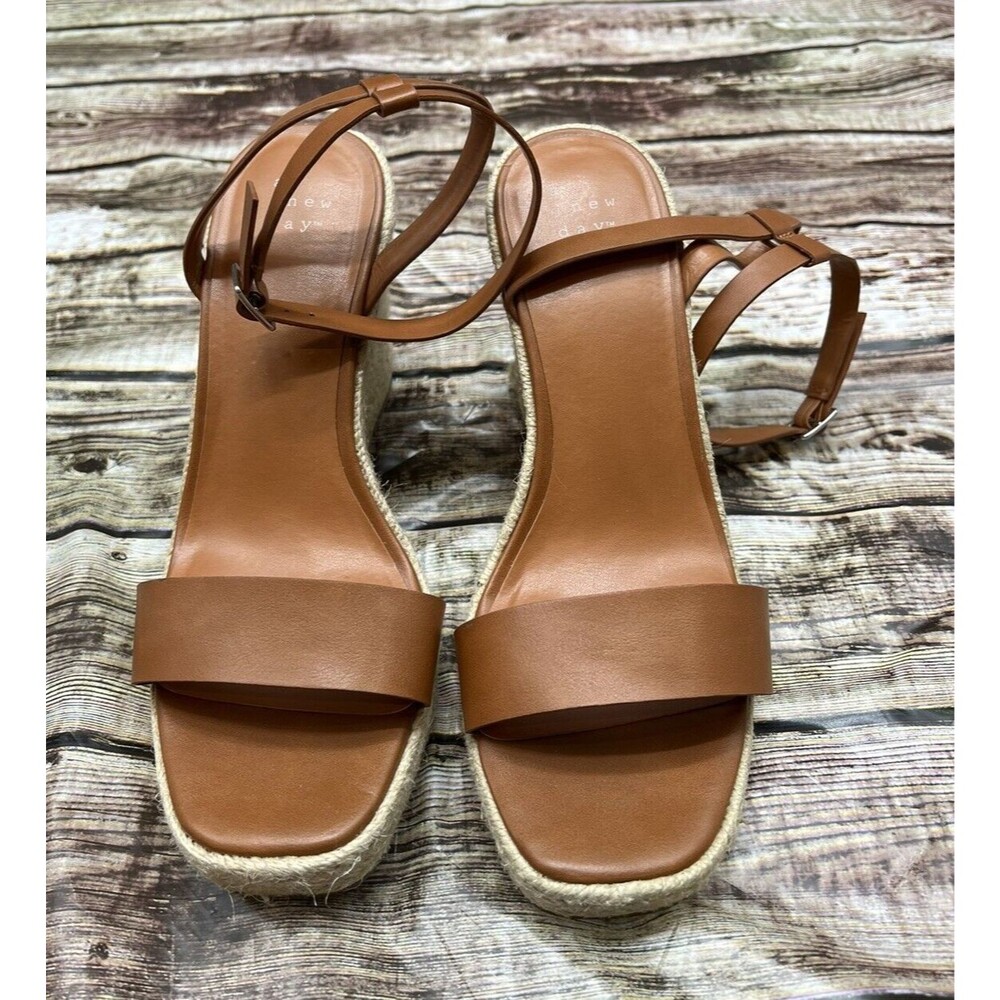 Platform Wedge Heels A New Day Women's Size 8 Tan Brown High Heels Strappy
